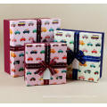 Square Decorated Paper Gift Box with Ribbon